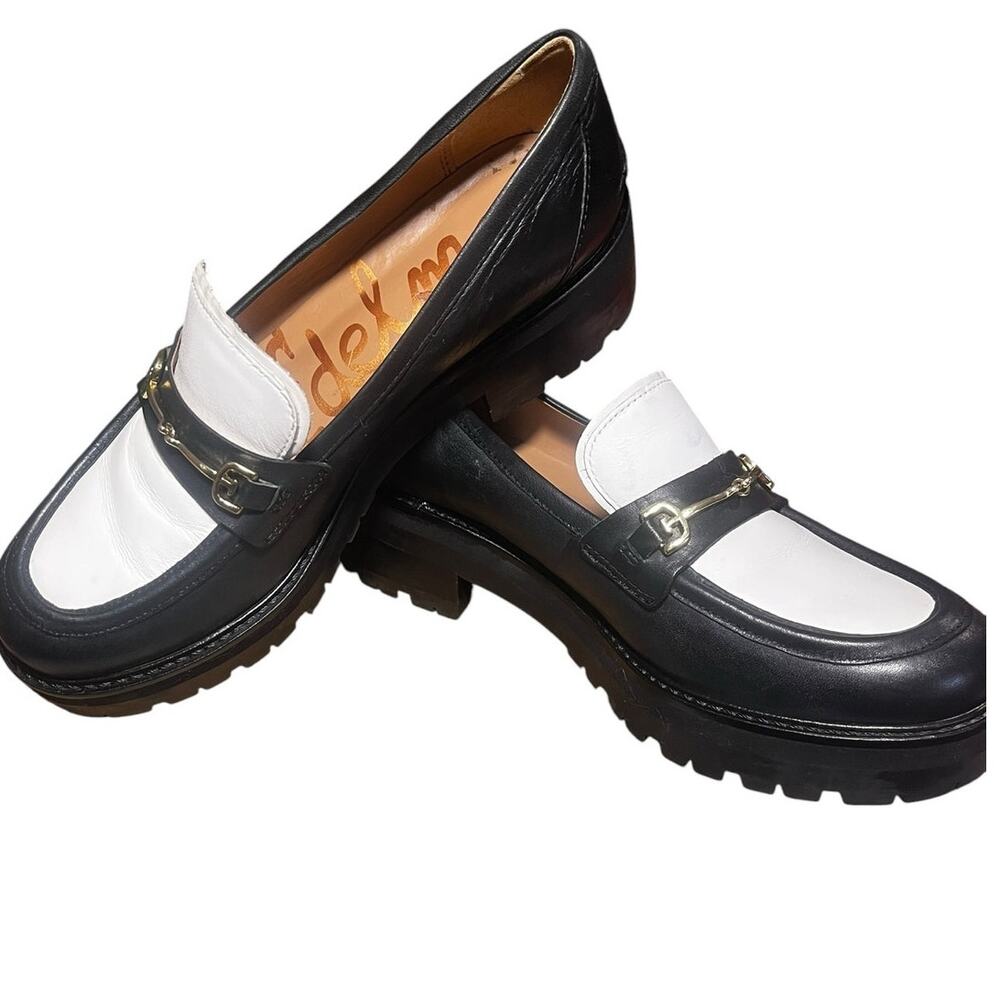 Sam Edelman Women's Tully Black and White Loafers Lug Sole Sz 7 Leather - Picture 9 of 10